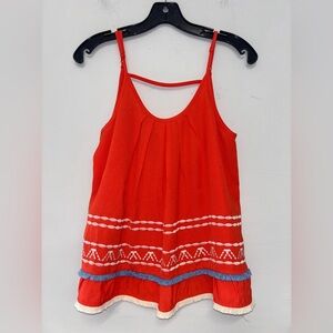 THML Boho Embroidered Sleeveless‎ Red Top Size Small